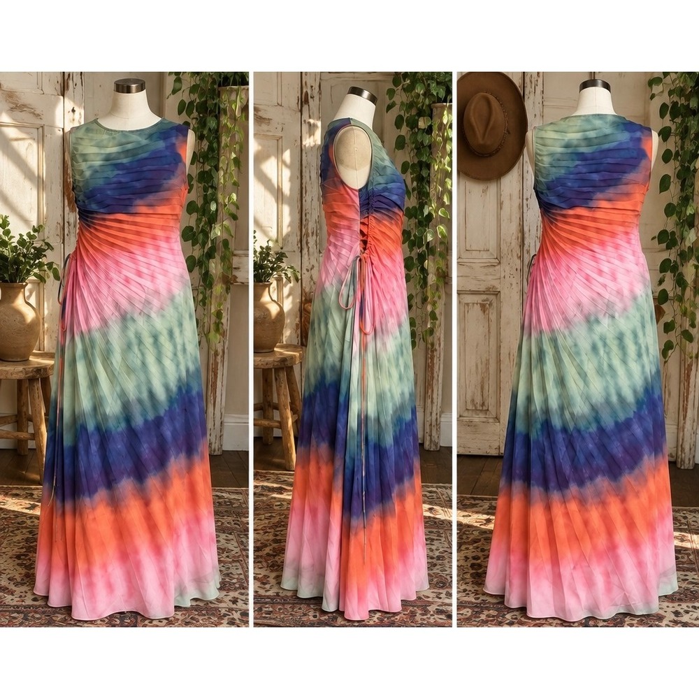 City Chic Maxi Aliza Dress Sunset Ombre Pleated Sleeveless Gown Size 18 Plus New